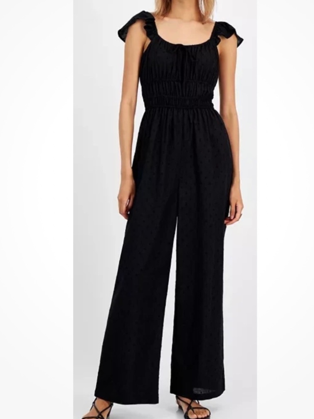 And Now This DEEP BLACK Women's Scoop-Neck Clip-Dot Jumpsuit Size S